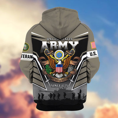 Premium US Veterans Zip Hoodie, Gifts For US Veterans, Gifts On Father's Day, Veterans Day.