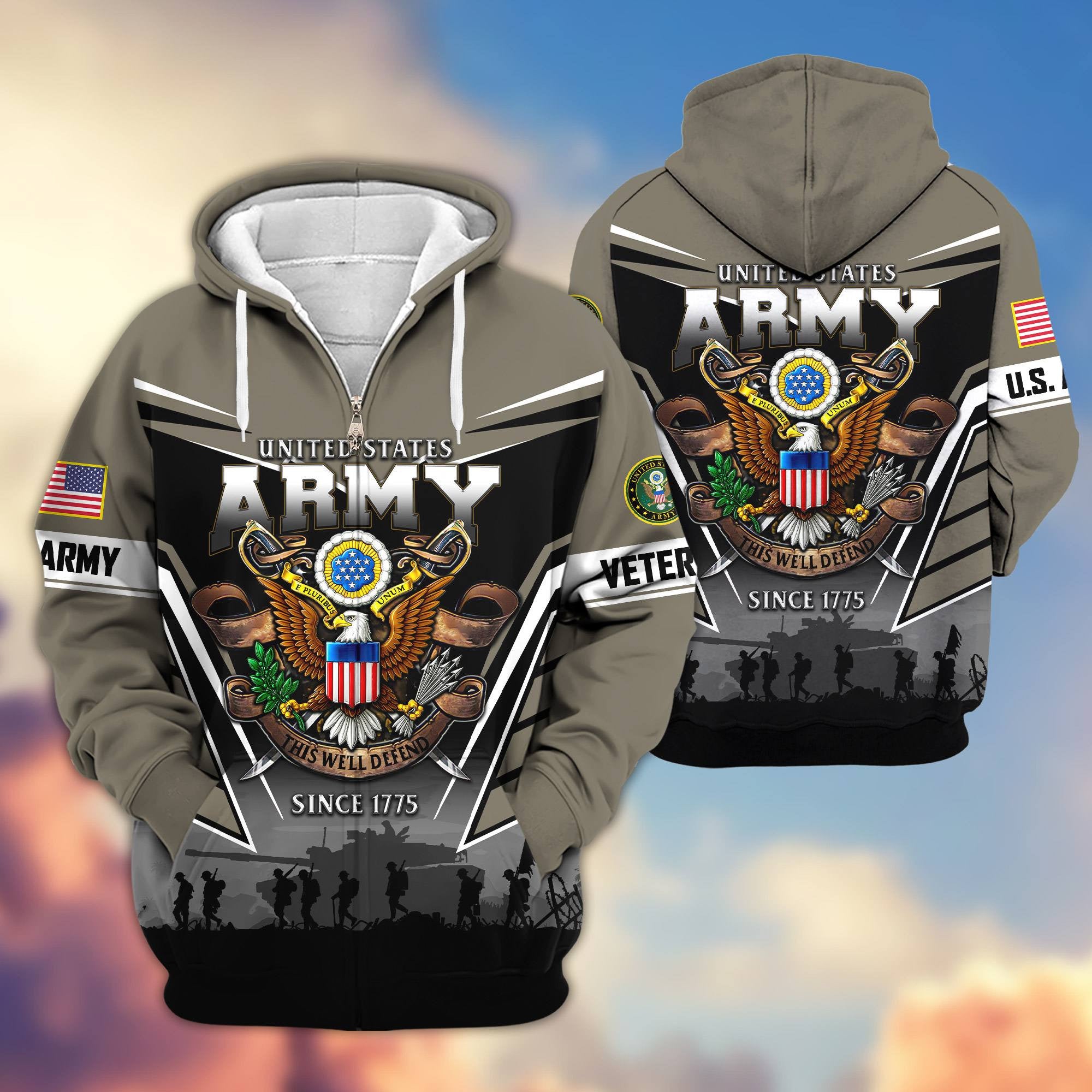 Premium US Veterans Zip Hoodie, Gifts For US Veterans, Gifts On Father's Day, Veterans Day.