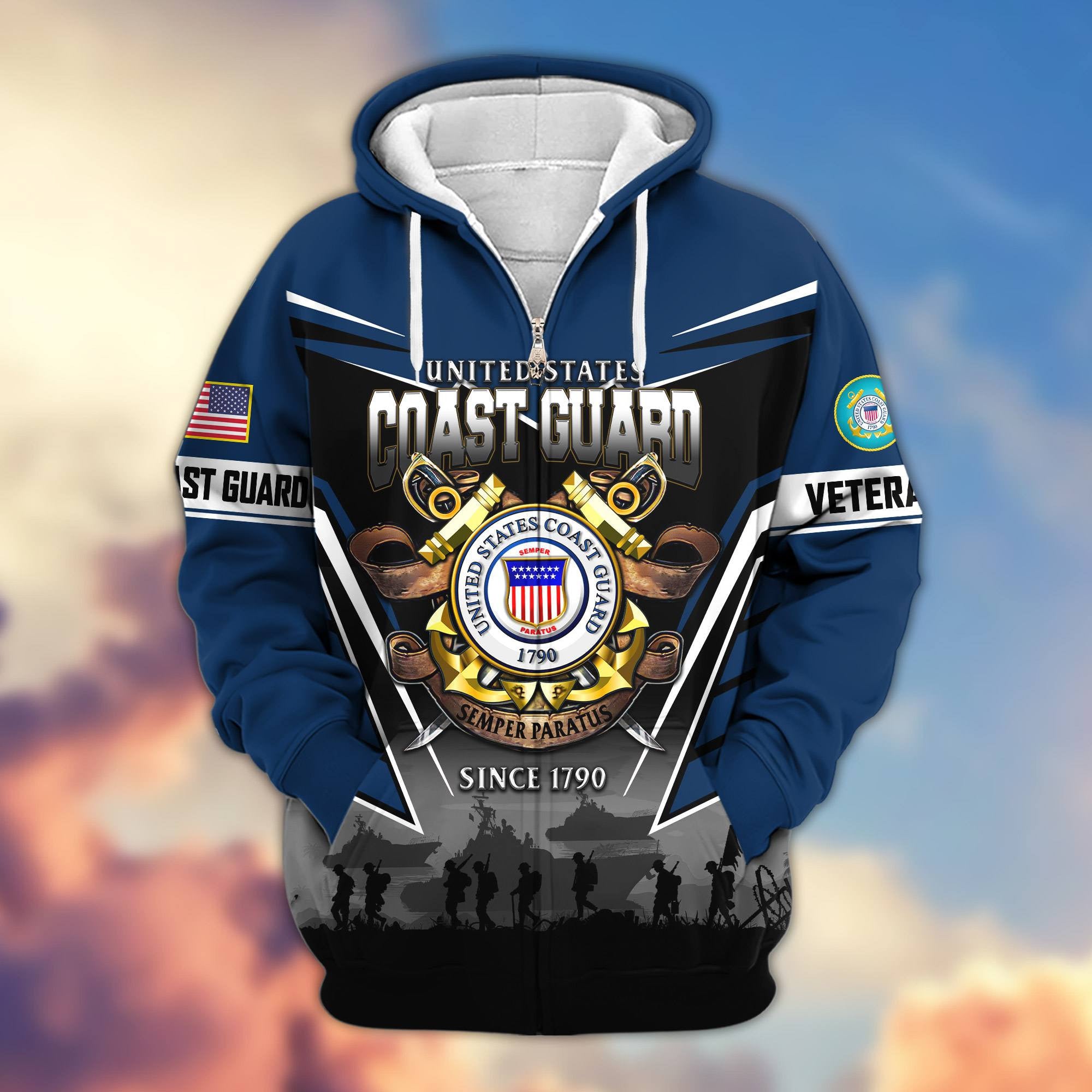 Premium US Veterans Zip Hoodie, Gifts For US Veterans, Gifts On Father's Day, Veterans Day.