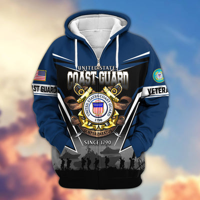 Premium US Veterans Zip Hoodie, Gifts For US Veterans, Gifts On Father's Day, Veterans Day.