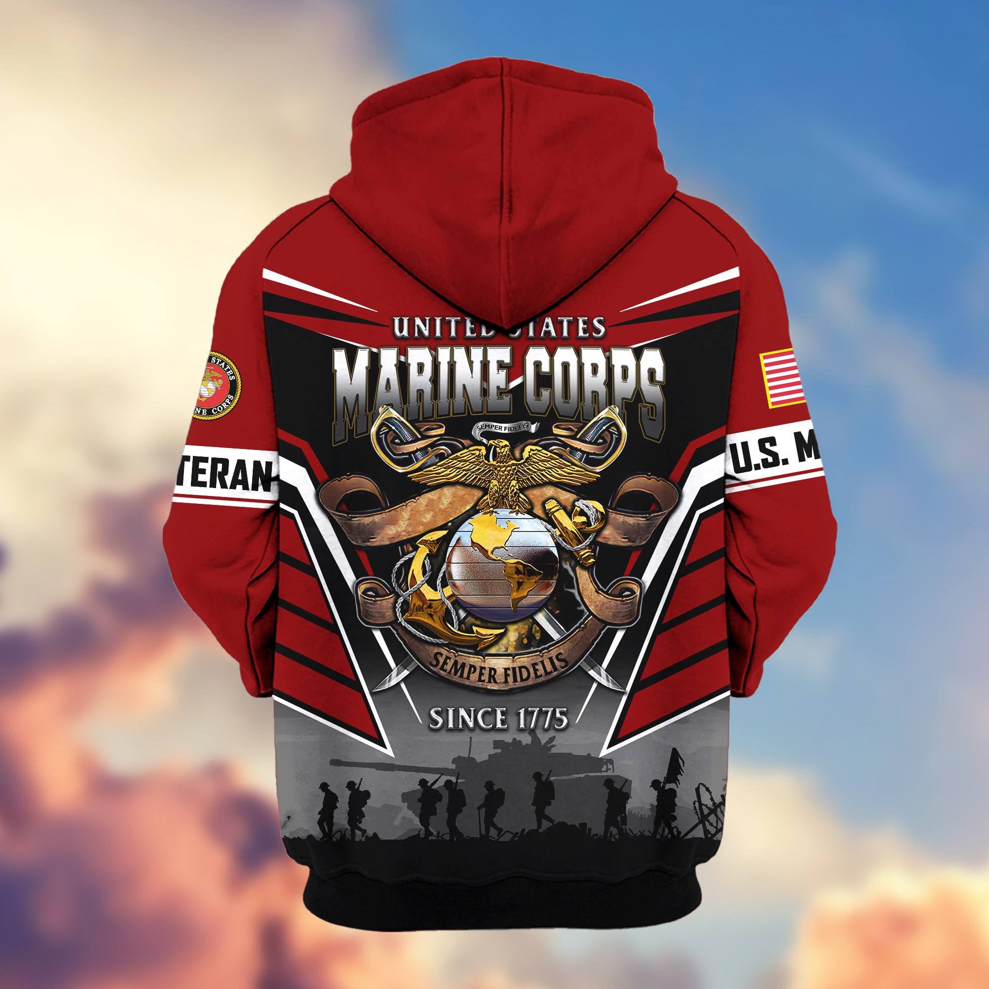 Premium US Veterans Zip Hoodie, Gifts For US Veterans, Gifts On Father's Day, Veterans Day.