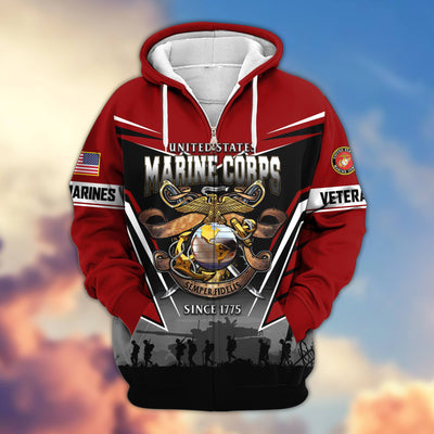 Premium US Veterans Zip Hoodie, Gifts For US Veterans, Gifts On Father's Day, Veterans Day.