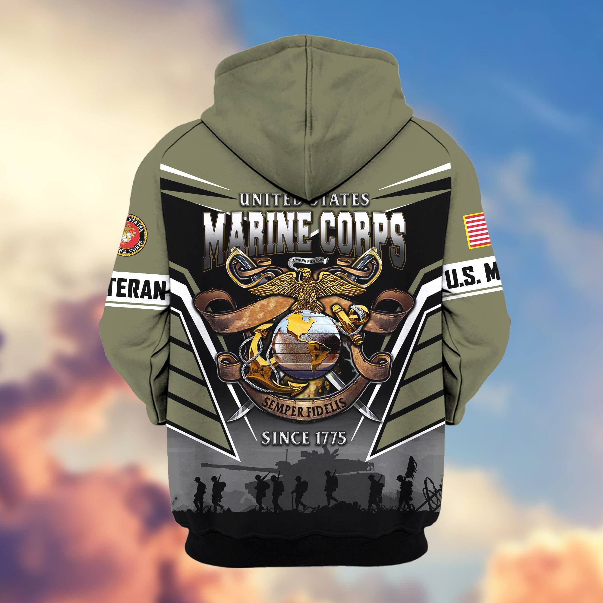 Premium US Veterans Zip Hoodie, Gifts For US Veterans, Gifts On Father's Day, Veterans Day.