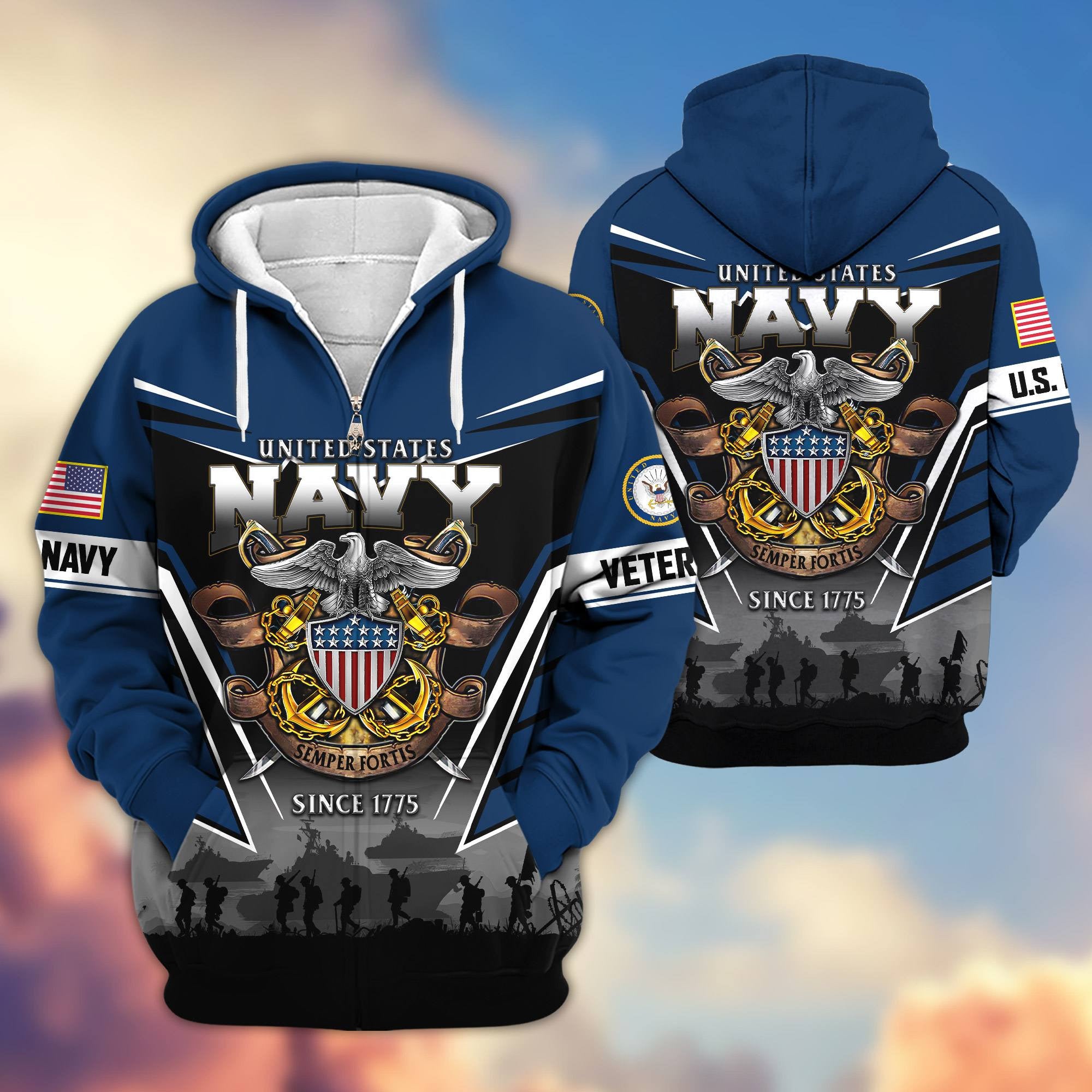 Premium US Veterans Zip Hoodie, Gifts For US Veterans, Gifts On Father's Day, Veterans Day.