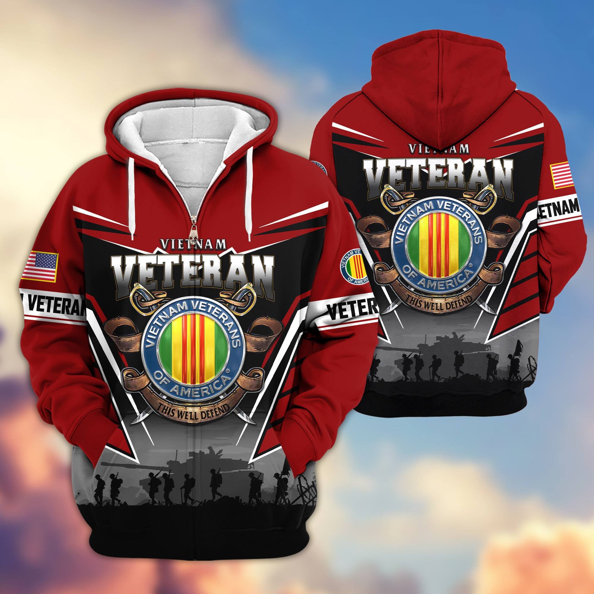 Premium US Veterans Zip Hoodie, Gifts For US Veterans, Gifts On Father's Day, Veterans Day.