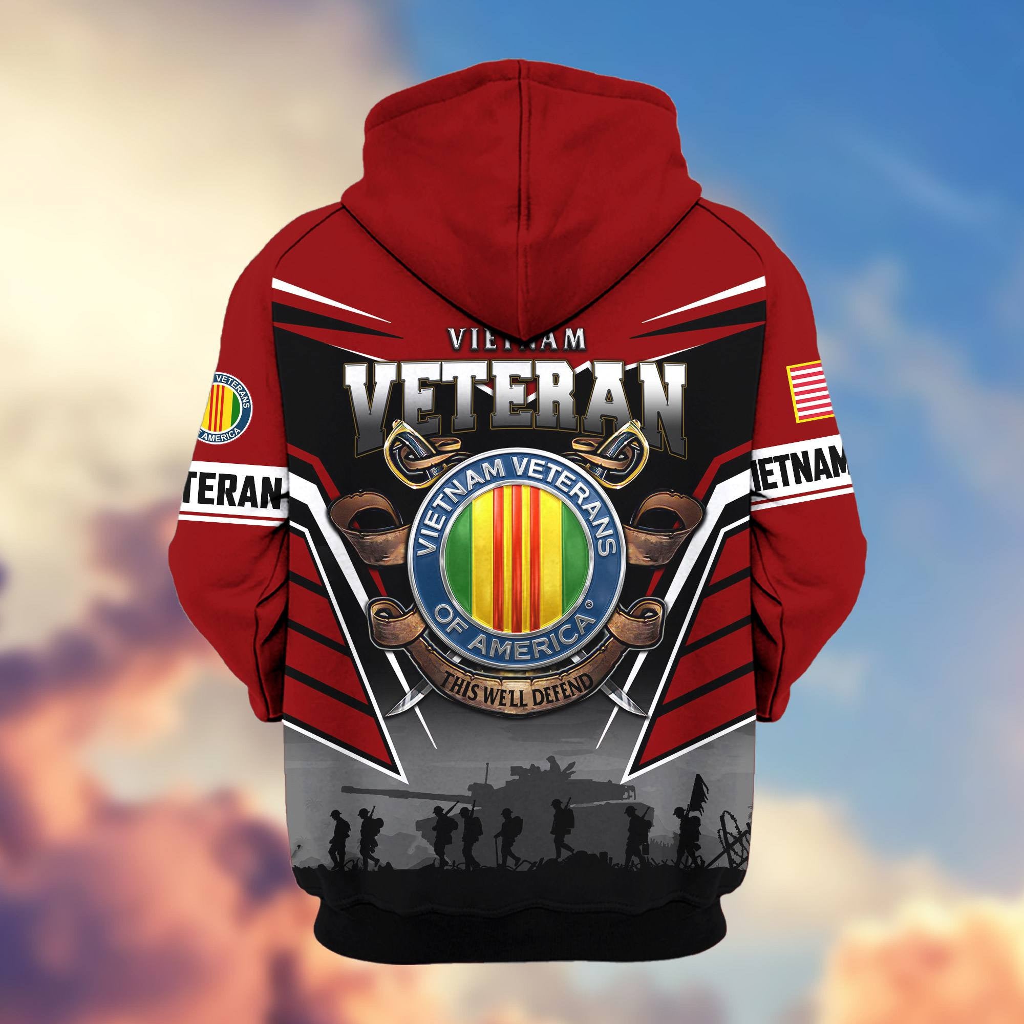 Premium US Veterans Zip Hoodie, Gifts For US Veterans, Gifts On Father's Day, Veterans Day.