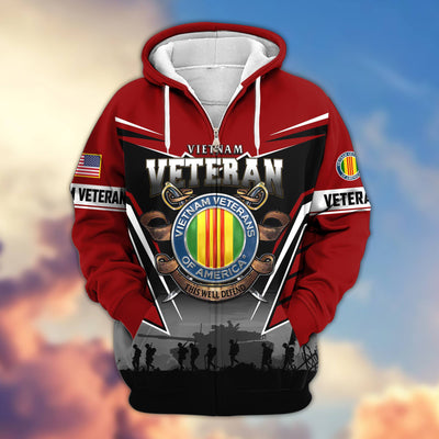 Premium US Veterans Zip Hoodie, Gifts For US Veterans, Gifts On Father's Day, Veterans Day.