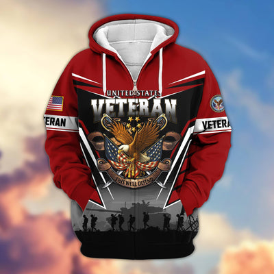 Premium US Veterans Zip Hoodie, Gifts For US Veterans, Gifts On Father's Day, Veterans Day.
