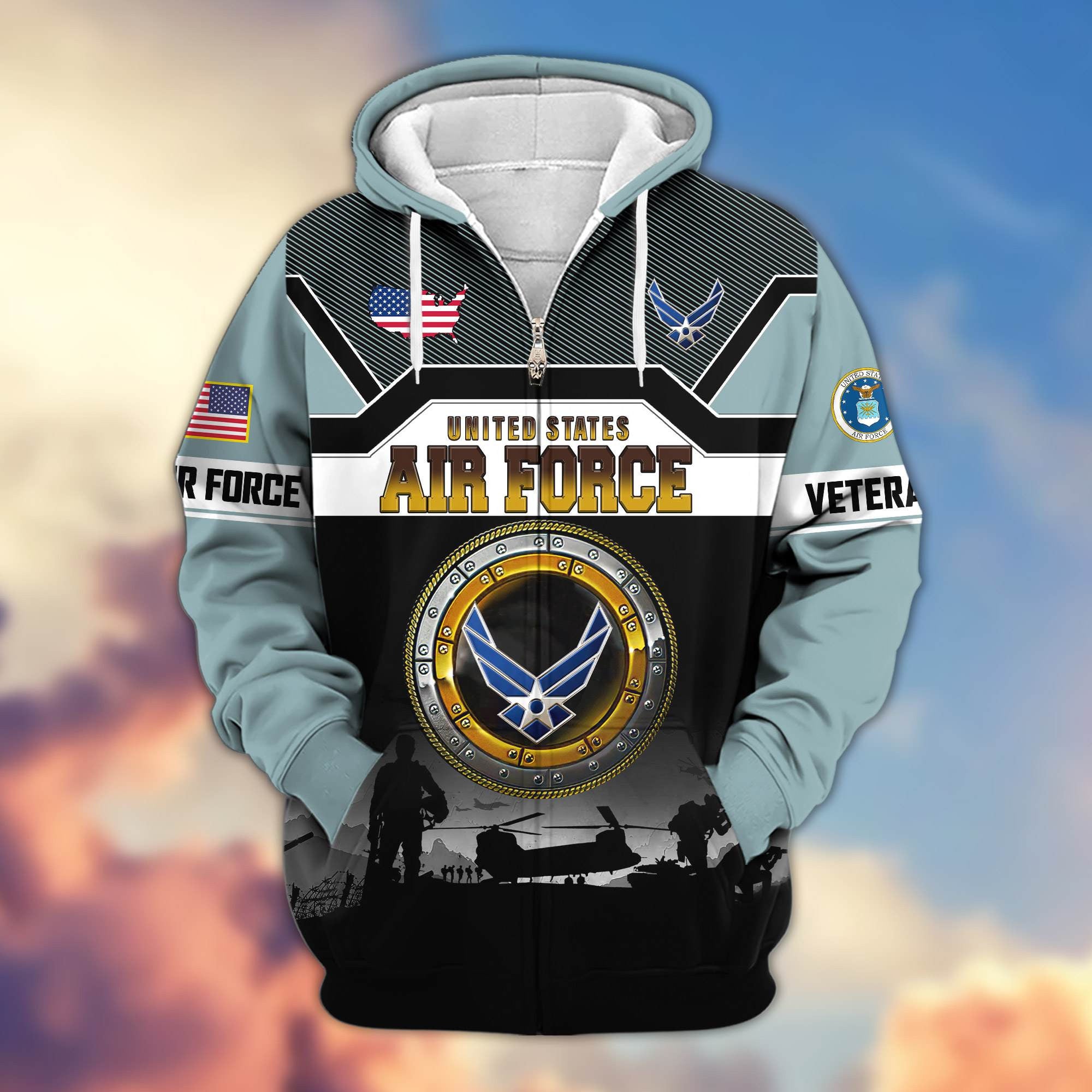 Premium US Veterans Zip Hoodie, Gifts For US Veterans, Gifts On Father's Day, Veterans Day.