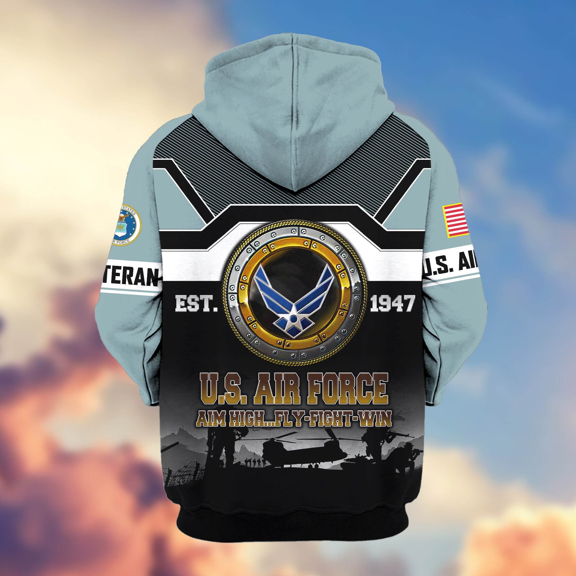 Premium US Veterans Zip Hoodie, Gifts For US Veterans, Gifts On Father's Day, Veterans Day.