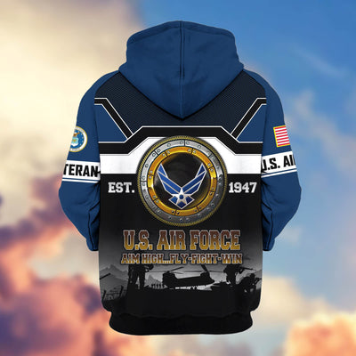 Premium US Veterans Zip Hoodie, Gifts For US Veterans, Gifts On Father's Day, Veterans Day.