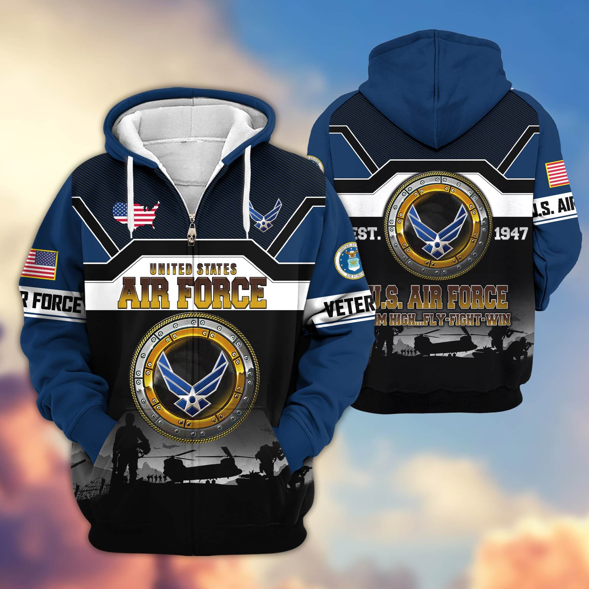 Premium US Veterans Zip Hoodie, Gifts For US Veterans, Gifts On Father's Day, Veterans Day.