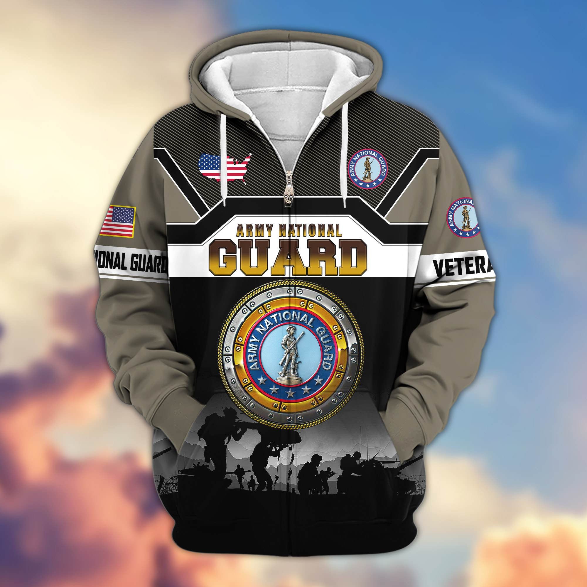 Premium US Veterans Zip Hoodie, Gifts For US Veterans, Gifts On Father's Day, Veterans Day.