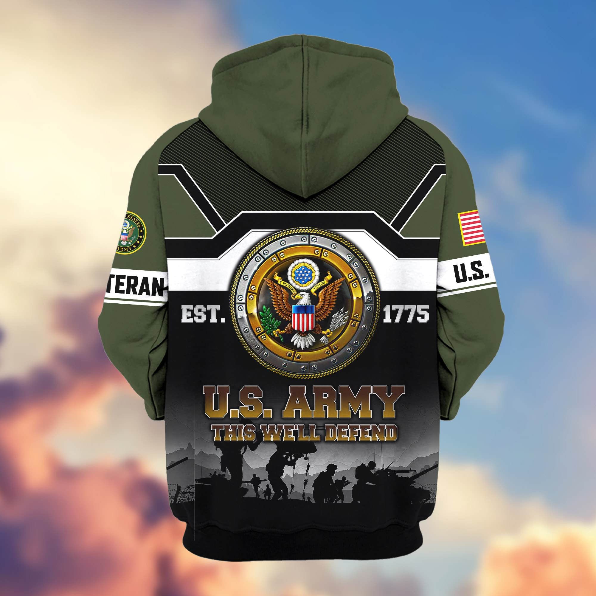 Premium US Veterans Zip Hoodie, Gifts For US Veterans, Gifts On Father's Day, Veterans Day.