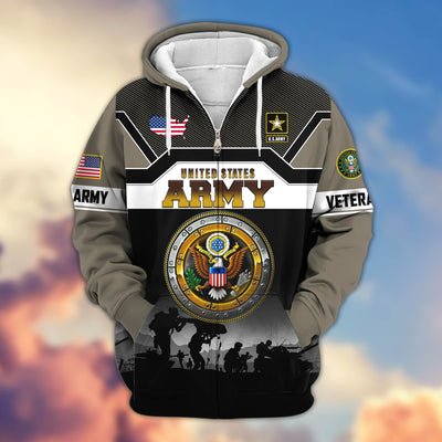 Premium US Veterans Zip Hoodie, Gifts For US Veterans, Gifts On Father's Day, Veterans Day.