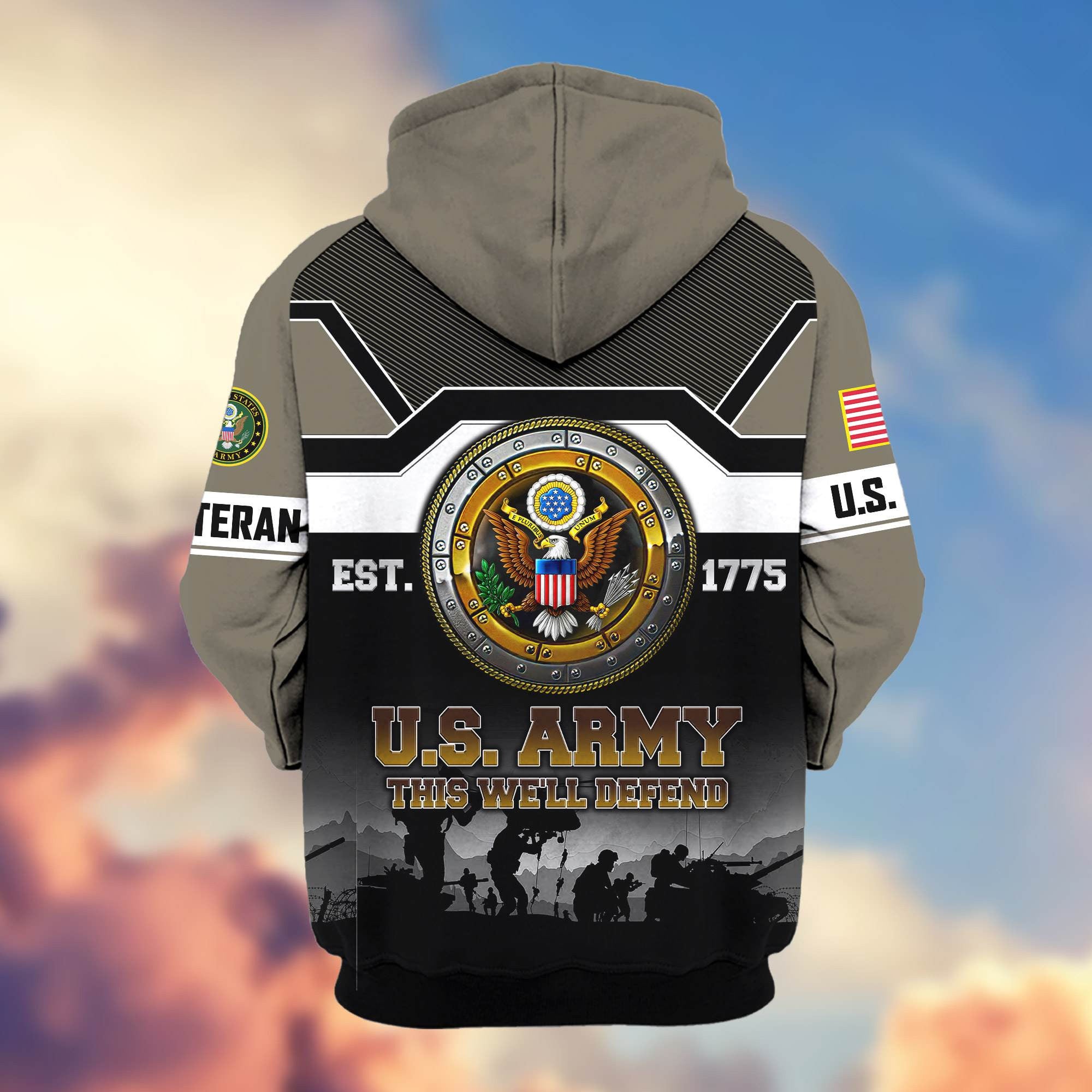 Premium US Veterans Zip Hoodie, Gifts For US Veterans, Gifts On Father's Day, Veterans Day.