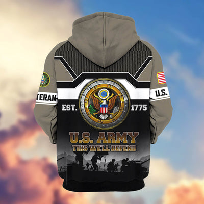 Premium US Veterans Zip Hoodie, Gifts For US Veterans, Gifts On Father's Day, Veterans Day.