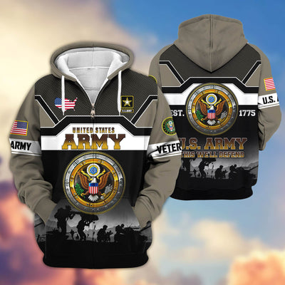 Premium US Veterans Zip Hoodie, Gifts For US Veterans, Gifts On Father's Day, Veterans Day.