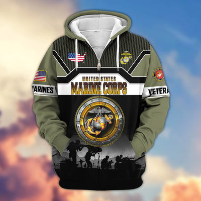 Premium US Veterans Zip Hoodie, Gifts For US Veterans, Gifts On Father's Day, Veterans Day.