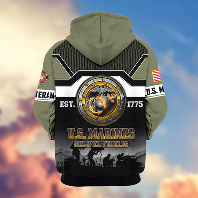 Premium US Veterans Zip Hoodie, Gifts For US Veterans, Gifts On Father's Day, Veterans Day.