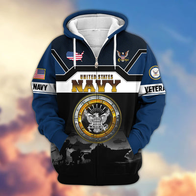 Premium US Veterans Zip Hoodie, Gifts For US Veterans, Gifts On Father's Day, Veterans Day.