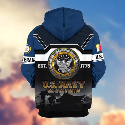 Premium US Veterans Zip Hoodie, Gifts For US Veterans, Gifts On Father's Day, Veterans Day.