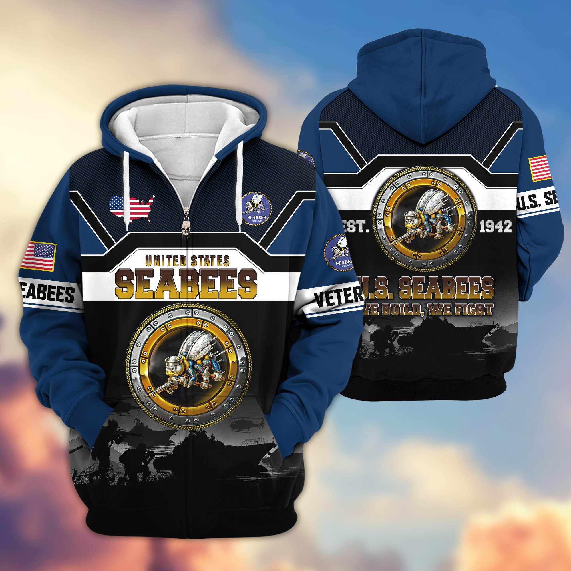Premium US Veterans Zip Hoodie, Gifts For US Veterans, Gifts On Father's Day, Veterans Day.
