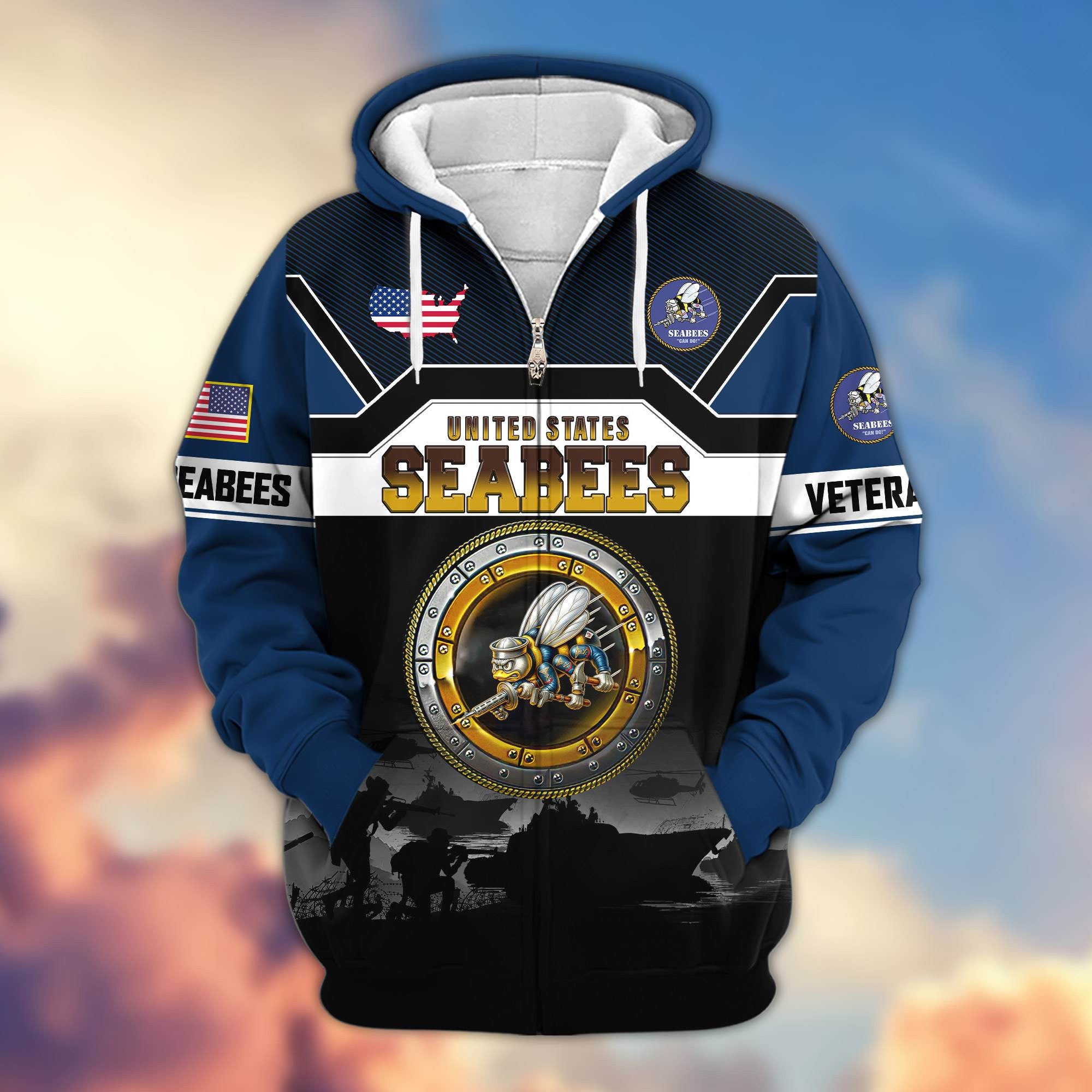 Premium US Veterans Zip Hoodie, Gifts For US Veterans, Gifts On Father's Day, Veterans Day.