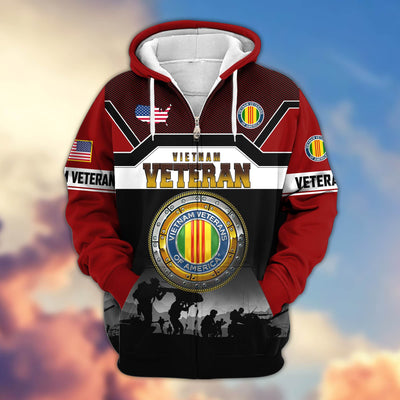 Premium US Veterans Zip Hoodie, Gifts For US Veterans, Gifts On Father's Day, Veterans Day.