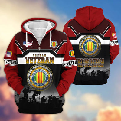 Premium US Veterans Zip Hoodie, Gifts For US Veterans, Gifts On Father's Day, Veterans Day.