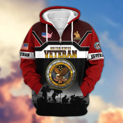 Premium US Veterans Zip Hoodie, Gifts For US Veterans, Gifts On Father's Day, Veterans Day.