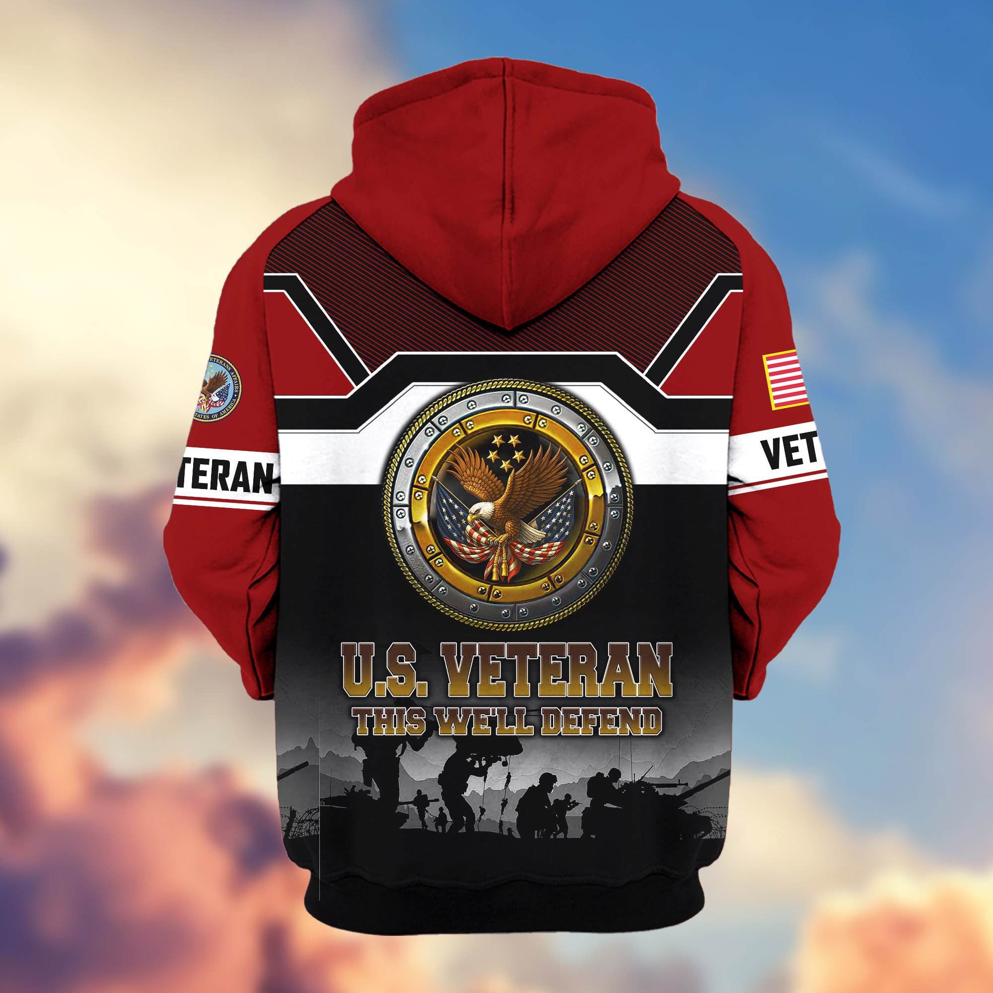 Premium US Veterans Zip Hoodie, Gifts For US Veterans, Gifts On Father's Day, Veterans Day.
