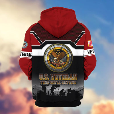 Premium US Veterans Zip Hoodie, Gifts For US Veterans, Gifts On Father's Day, Veterans Day.