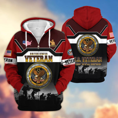Premium US Veterans Zip Hoodie, Gifts For US Veterans, Gifts On Father's Day, Veterans Day.