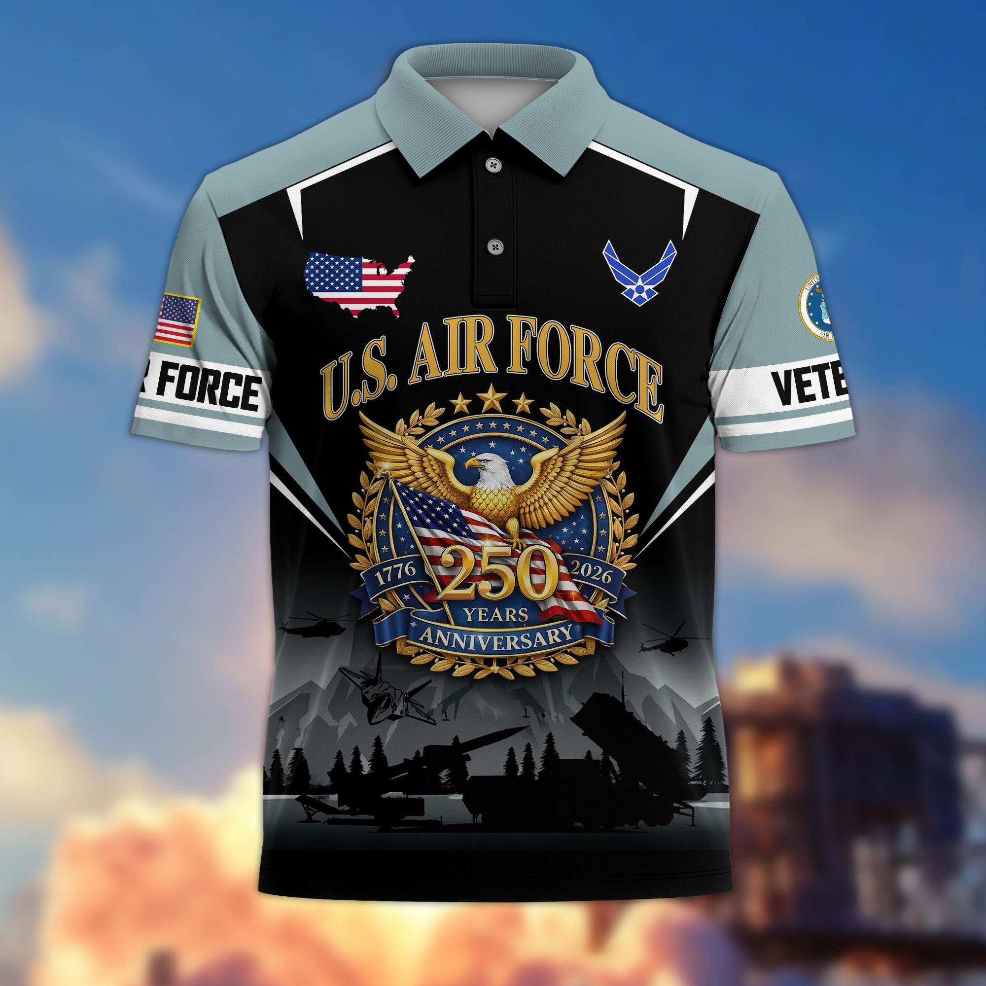 Premium America 250th Anniversary US Veteran Polo Shirt, Gifts for U.S. Veterans, Gifts for Independence Day, Veterans Day