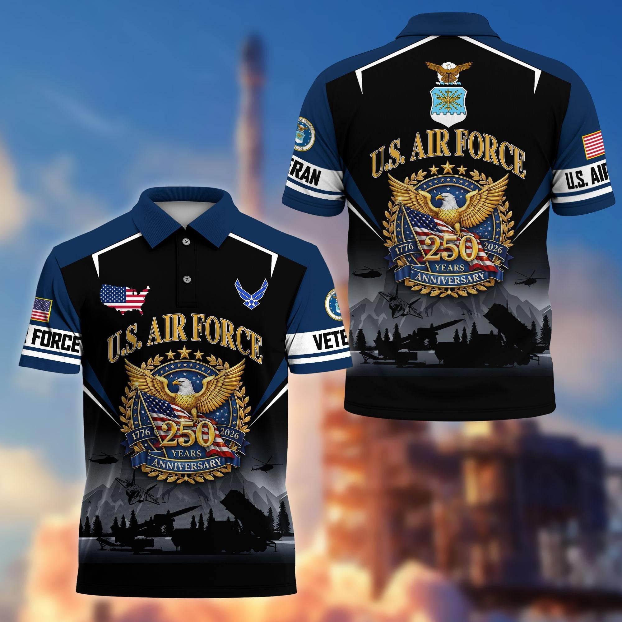 Premium America 250th Anniversary US Veteran Polo Shirt, Gifts for U.S. Veterans, Gifts for Independence Day, Veterans Day