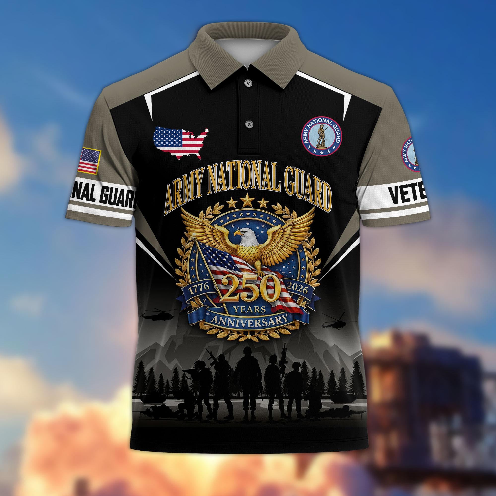Premium America 250th Anniversary US Veteran Polo Shirt, Gifts for U.S. Veterans, Gifts for Independence Day, Veterans Day