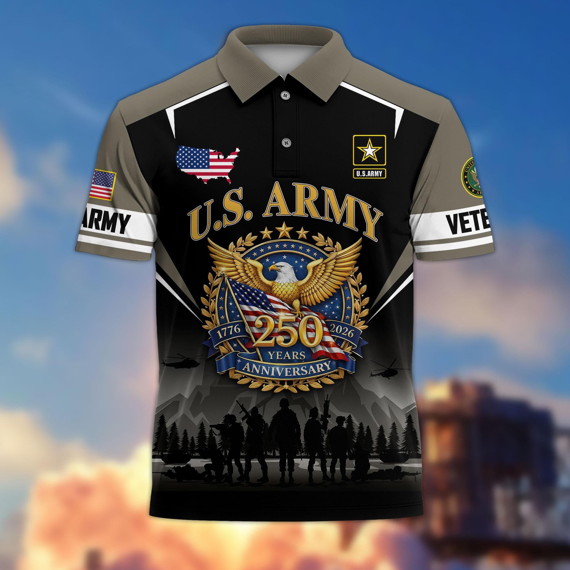 Premium America 250th Anniversary US Veteran Polo Shirt, Gifts for U.S. Veterans, Gifts for Independence Day, Veterans Day
