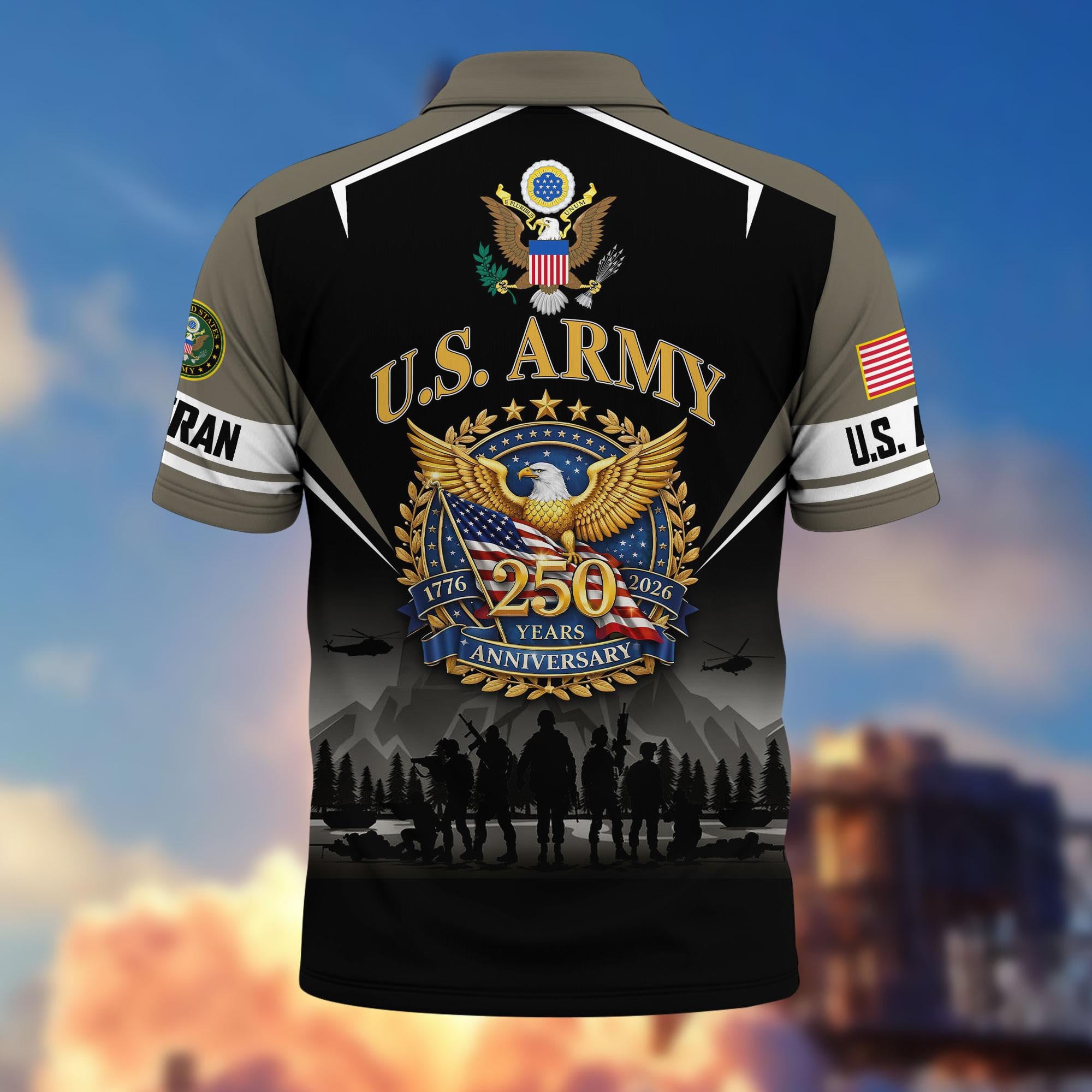 Premium America 250th Anniversary US Veteran Polo Shirt, Gifts for U.S. Veterans, Gifts for Independence Day, Veterans Day