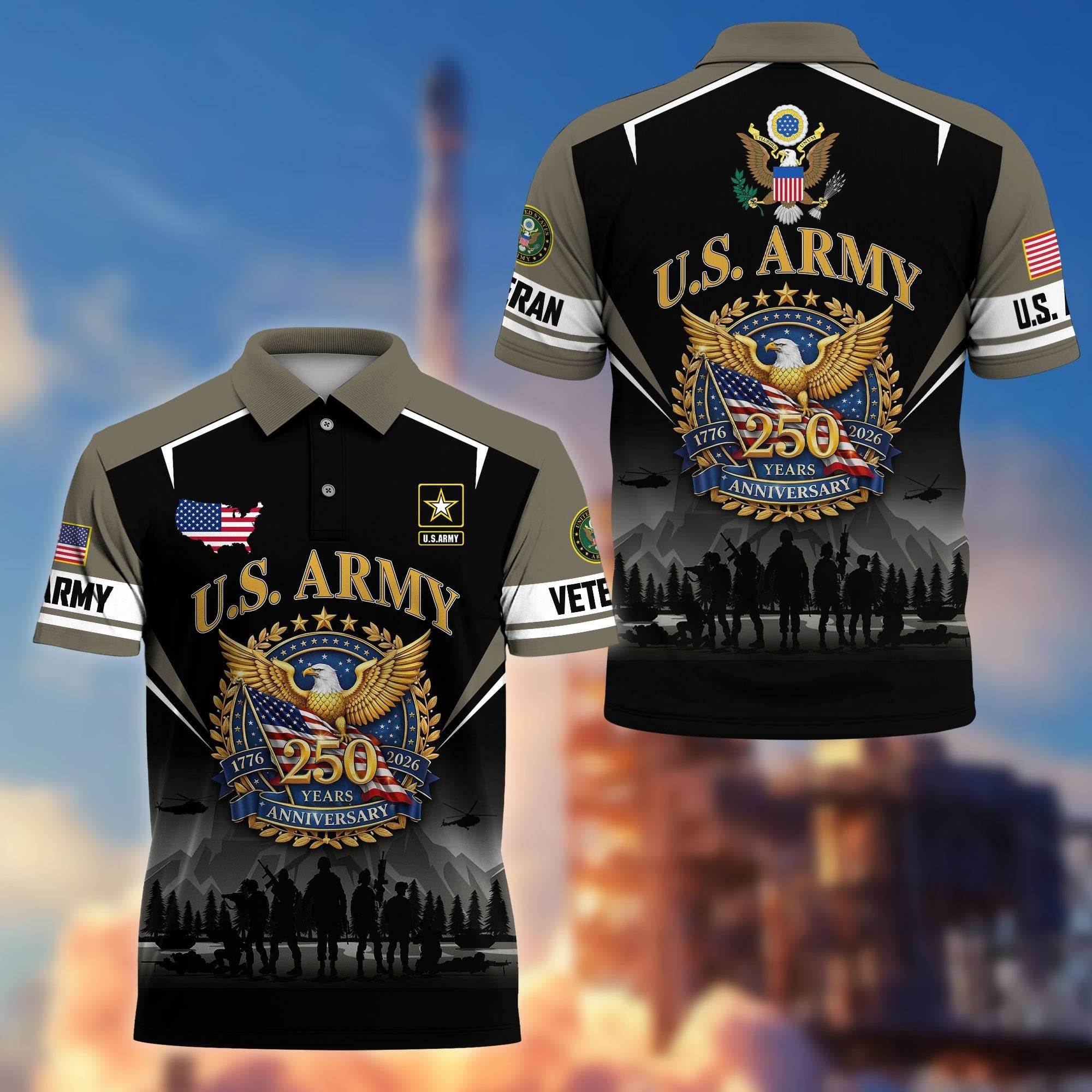 Premium America 250th Anniversary US Veteran Polo Shirt, Gifts for U.S. Veterans, Gifts for Independence Day, Veterans Day
