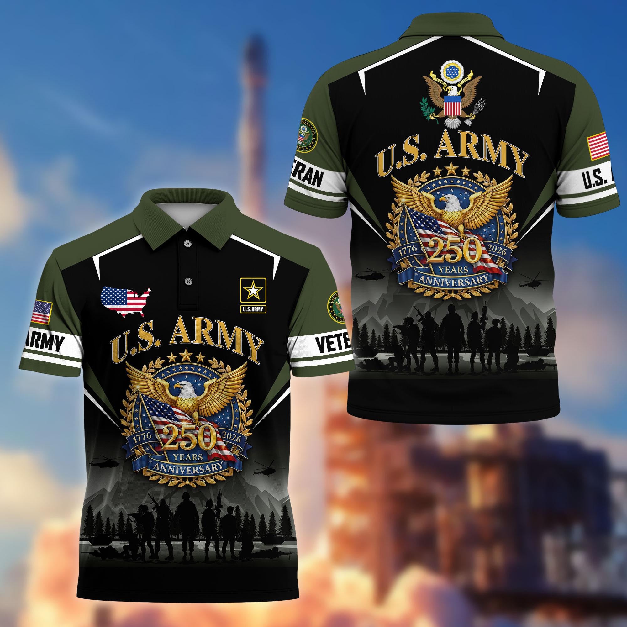 Premium America 250th Anniversary US Veteran Polo Shirt, Gifts for U.S. Veterans, Gifts for Independence Day, Veterans Day
