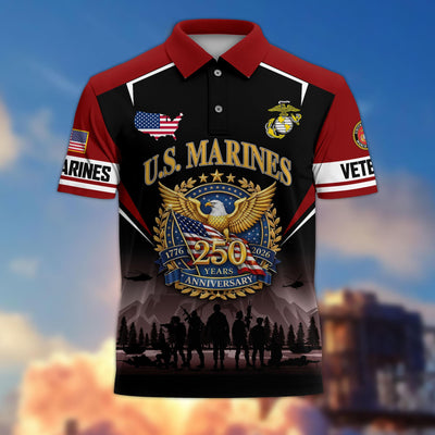 Premium America 250th Anniversary US Veteran Polo Shirt, Gifts for U.S. Veterans, Gifts for Independence Day, Veterans Day