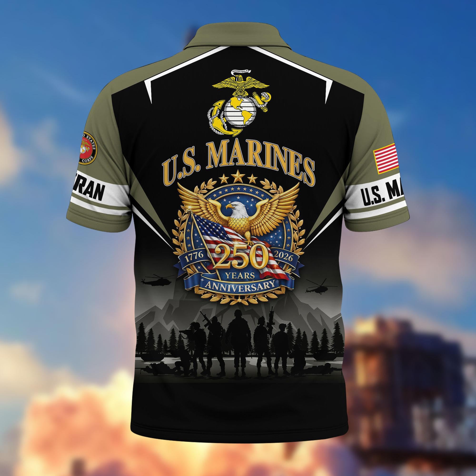 Premium America 250th Anniversary US Veteran Polo Shirt, Gifts for U.S. Veterans, Gifts for Independence Day, Veterans Day