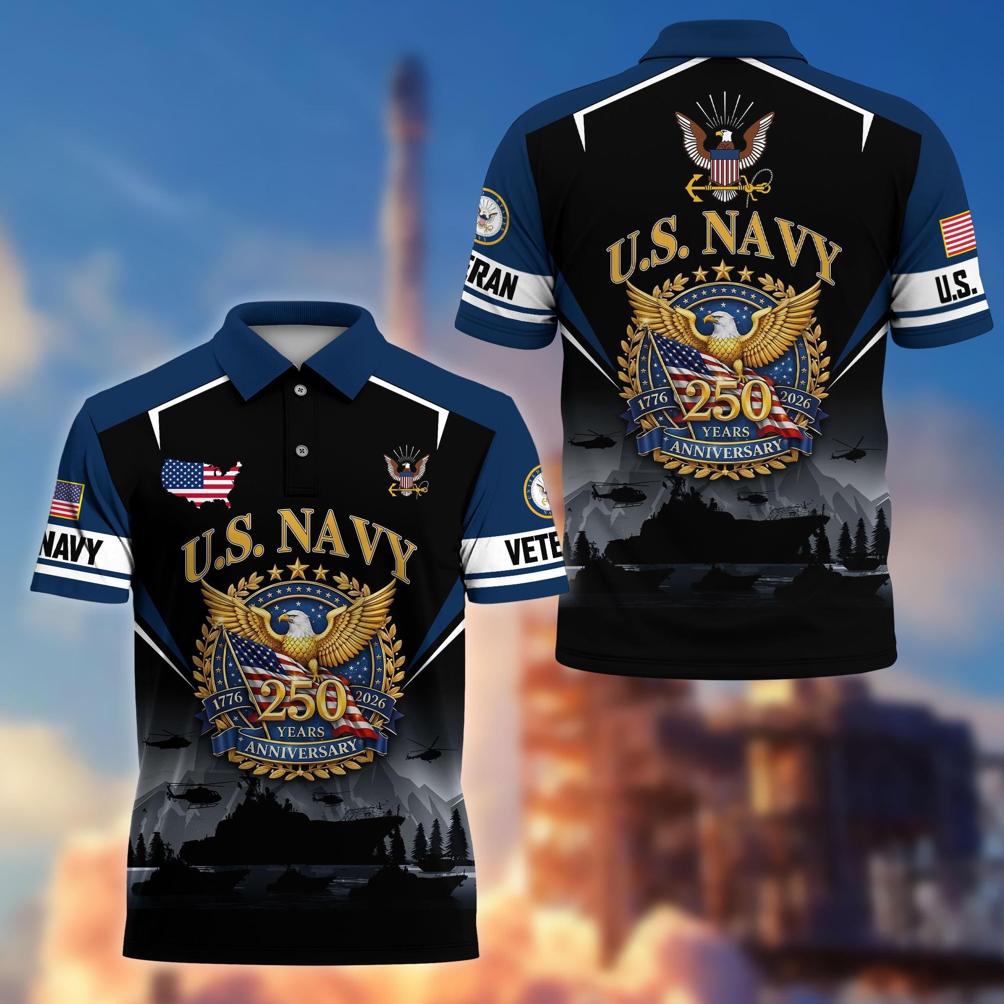 Premium America 250th Anniversary US Veteran Polo Shirt, Gifts for U.S. Veterans, Gifts for Independence Day, Veterans Day