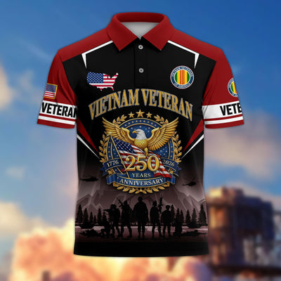 Premium America 250th Anniversary US Veteran Polo Shirt, Gifts for U.S. Veterans, Gifts for Independence Day, Veterans Day
