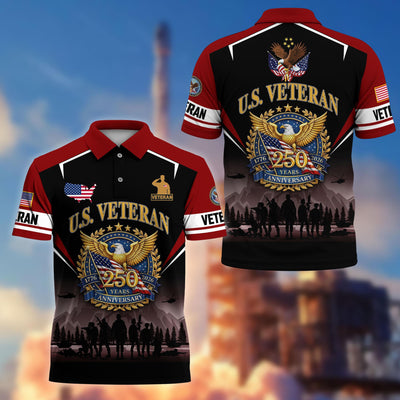 Premium America 250th Anniversary US Veteran Polo Shirt, Gifts for U.S. Veterans, Gifts for Independence Day, Veterans Day