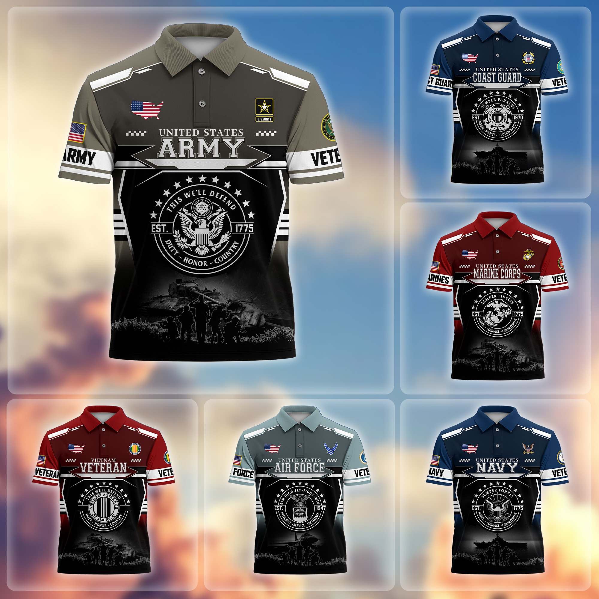 Premium US Veterans Polo Shirt, Gifts For US Veterans, Gifts For Father's Day, Veterans Day.