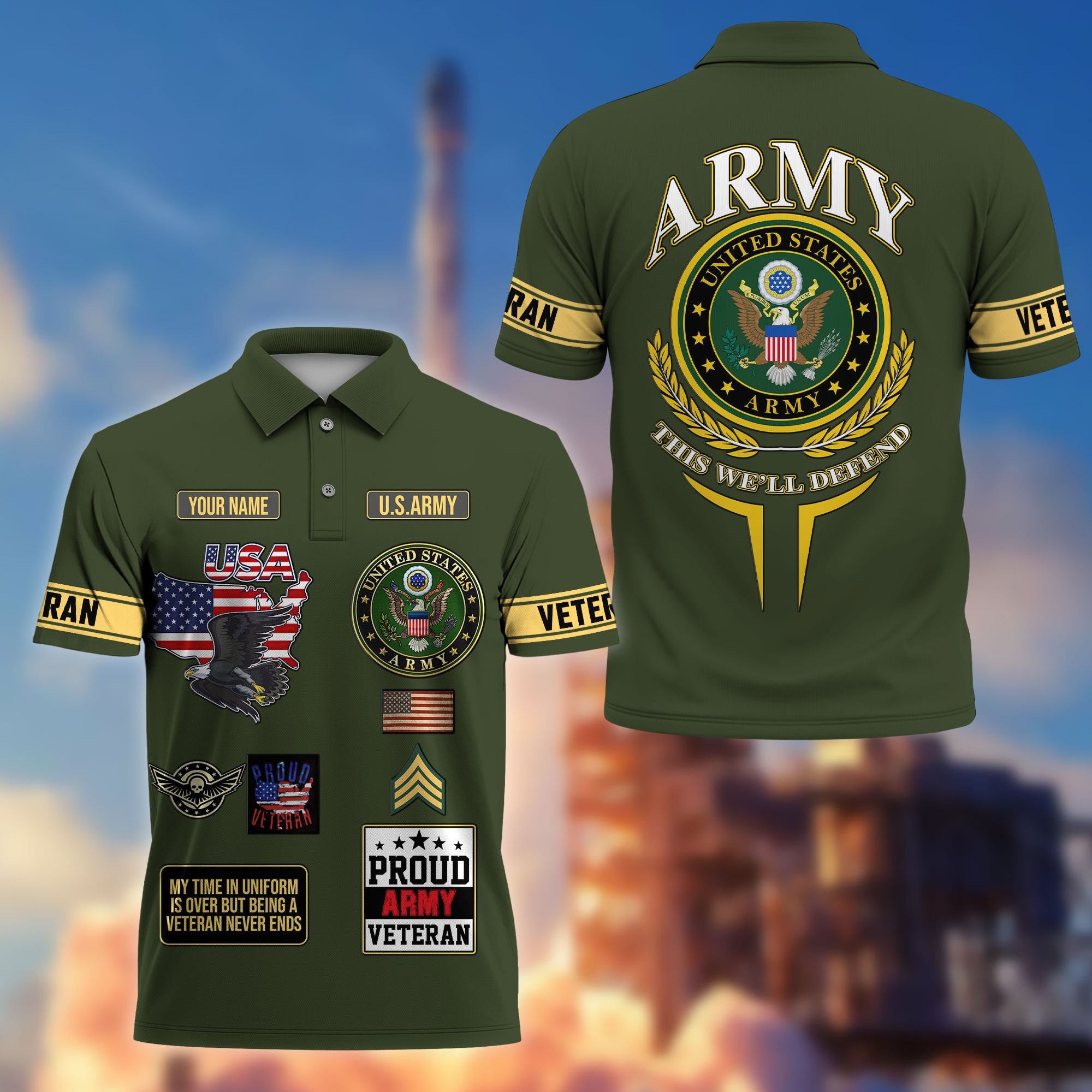 Premium US Veterans Custom Polo Shirt, Gifts For US Veterans, Gifts For Father's Day, Veterans Day.