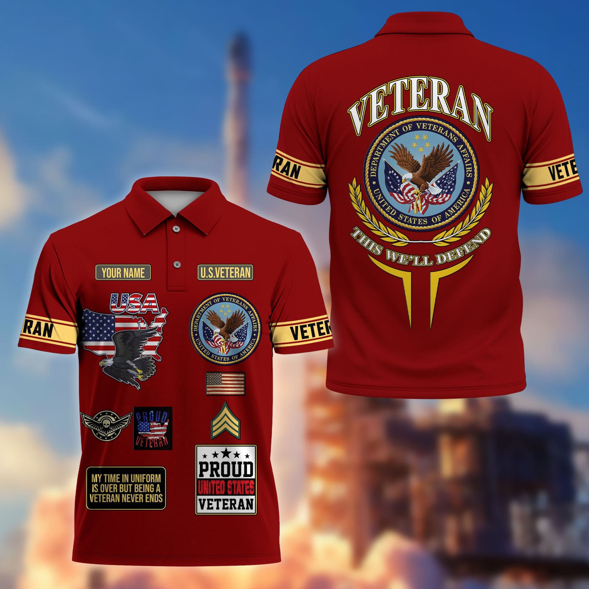 Premium US Veterans Custom Polo Shirt, Gifts For US Veterans, Gifts For Father's Day, Veterans Day.