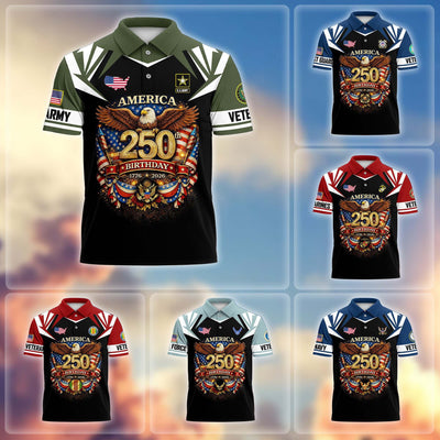 Premium America 250th Anniversary US Veteran Polo Shirt, Gifts for U.S. Veterans, Gifts for Independence Day, Veterans Day